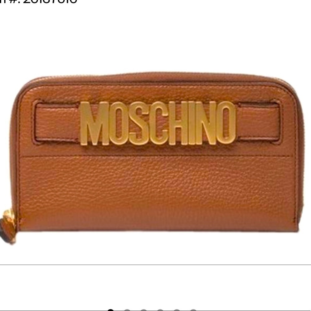 NEW MOSCHINO Brown logo Leather Zip Around Wallet